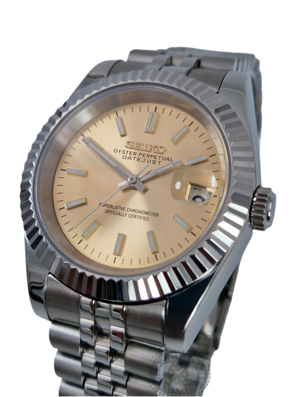 Datejust mod with champagne dial and Jubilee bracelet